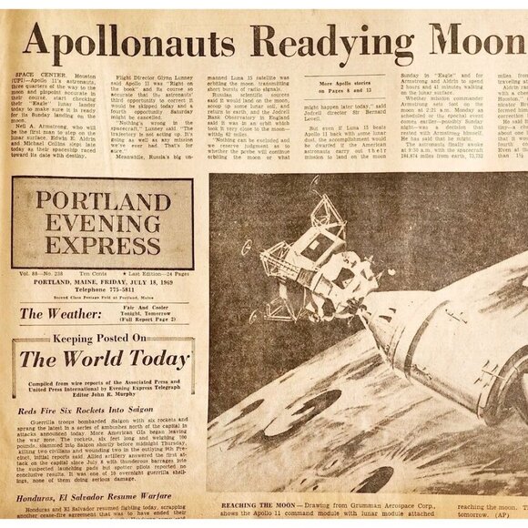 1969 Apollo 11 Moon Lander Preparation Portland Express Newspaper July 18 DWJJ - Picture 1 of 3